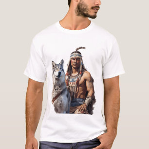 Native American Warrior with Wolf T-Shirt