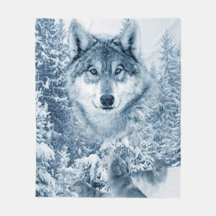 Native American White Wolf Fleece Blanket