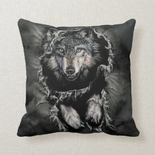 Native American Wolf Black Stone Art Cushion