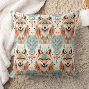 Native American Wolf Dream Catcher Cushion