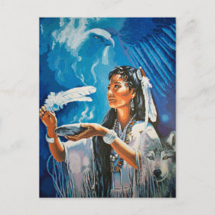 Native American Wolf Postcard Painting by Freyja