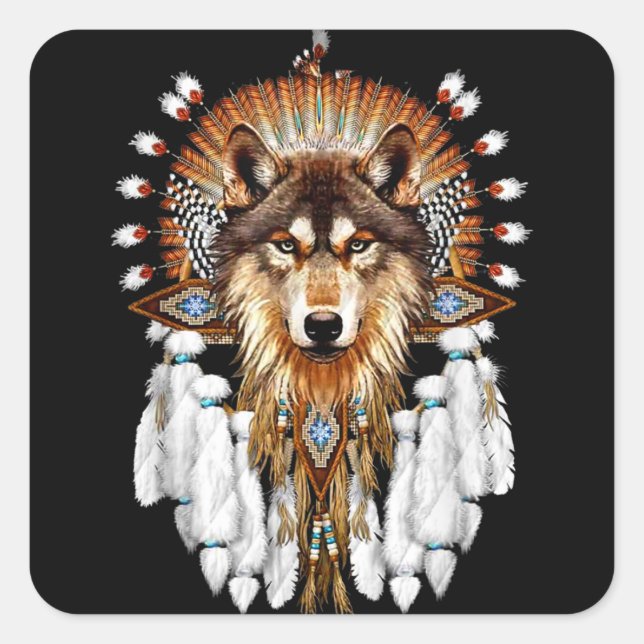 Native American Wolf - Wolf Lovers Square Sticker (Front)