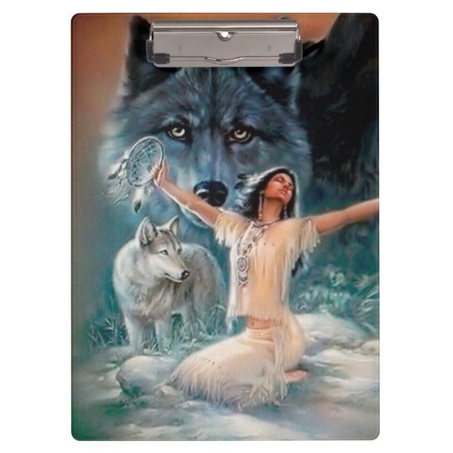 Native American Wolves and Dreamcatcher Clipboard (Front)