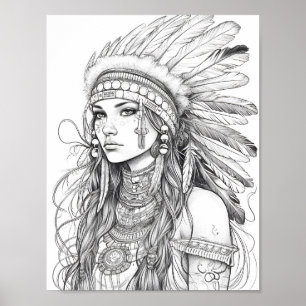 Native American Woman Adult Coloring Poster