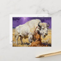 Native American Woman and a Sacred White Bison