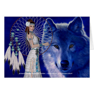 Native American Woman & Blue Wolf Design Updated