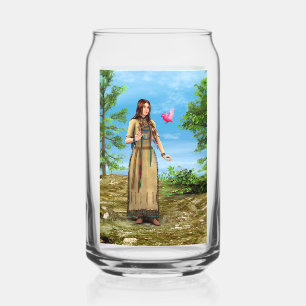 Native American Woman Forest Bird Art Can Glass