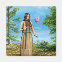 Native American Woman Forest Bird Art