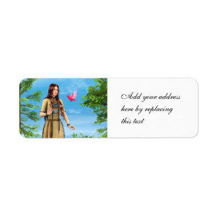 Native American Woman Forest Bird Art Return Address Label