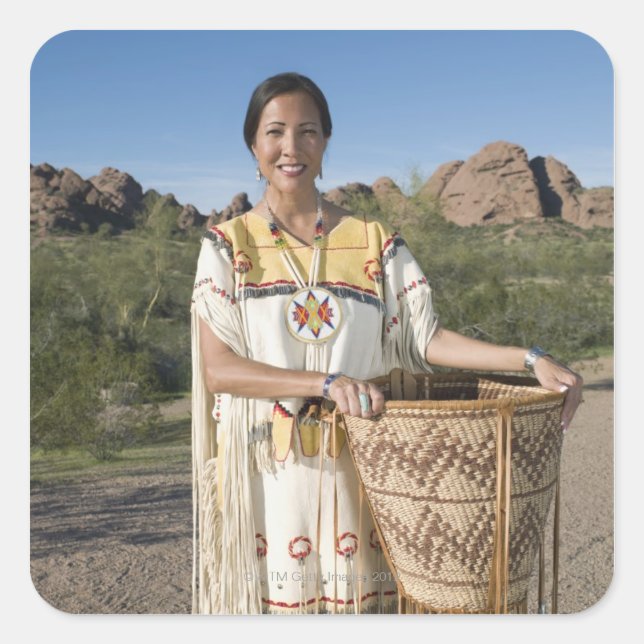 Native American woman in traditional clothing Square Sticker (Front)