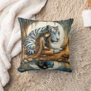 Native American Woman Meditating by Water Cushion