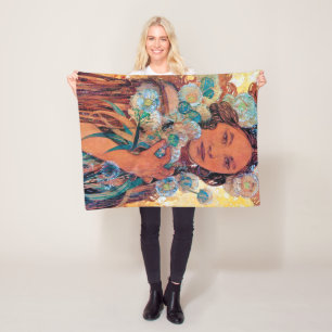 Native American Woman, Mucha Fleece Blanket
