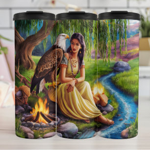 Native American Woman Sunset, Riverside Reverie Thermal Tumbler