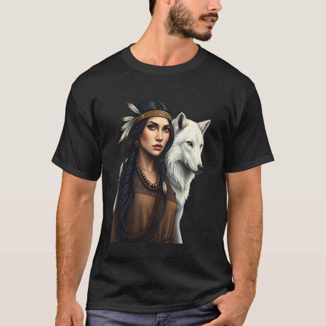 Native American Women Wolf Lovers Indigenous Ameri T-Shirt (Front)