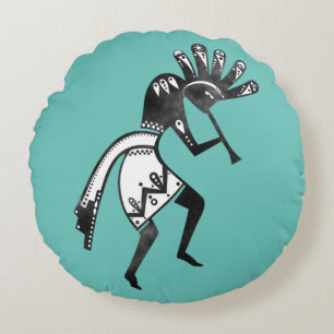 Native Americans Culture - Dancing Kokopelli 1 Round Cushion