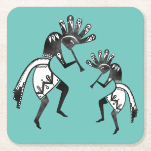Native Americans Culture - Dancing Kokopelli 1 Square Paper Coaster