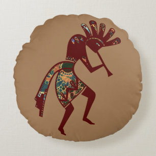 Native Americans Culture - Dancing Kokopelli 3 Round Cushion