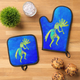 Native Americans Culture - Dancing Kokopelli 6a Oven Mitt & Pot Holder Set