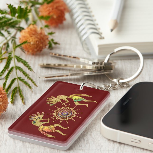 Native Americans Culture - Sun Dancing Kokopelli 3 Key Ring (Front Right)