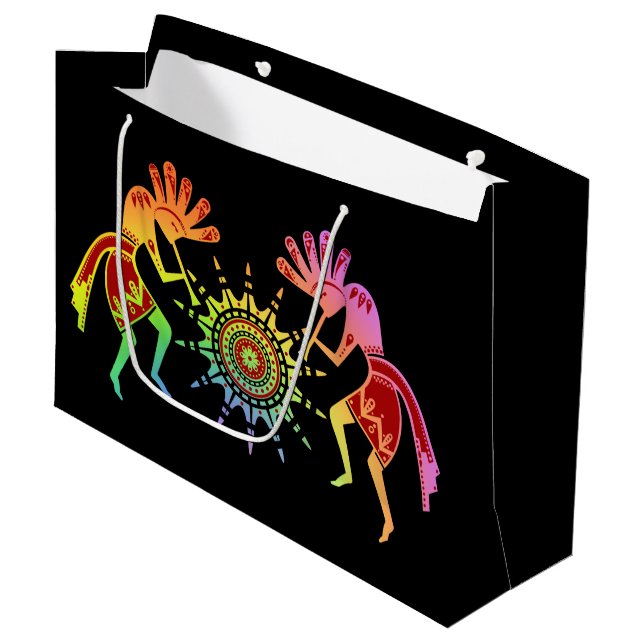 Native Americans Culture - Sun Dancing Kokopelli 4 Large Gift Bag (Front Angled)