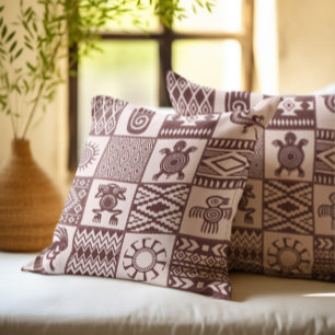 Native Americans Ethnic Symbols Brown Pattern Cushion