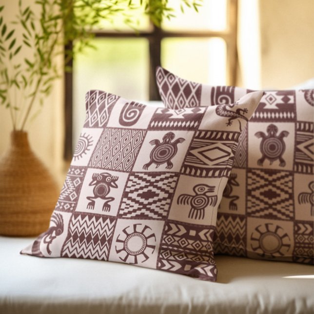 Native Americans Ethnic Symbols Brown Pattern Cushion (Creator Uploaded)