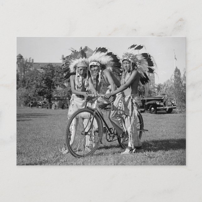 Native Americans with bicycle 1938 Postcard (Front)