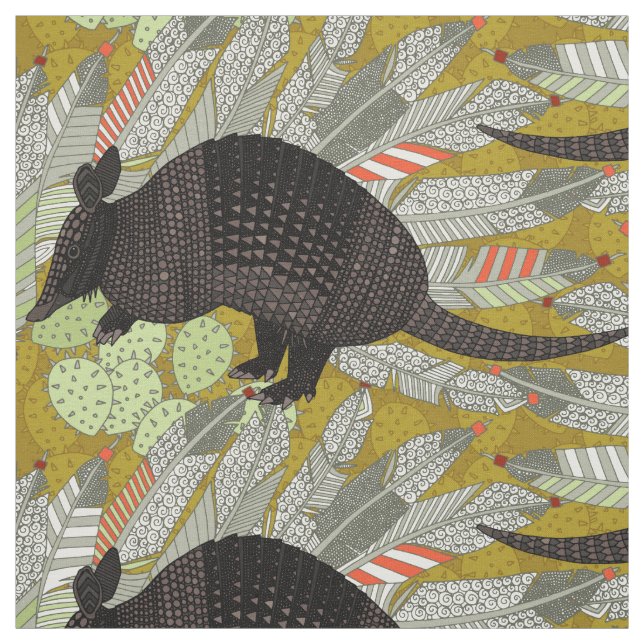 native armadillos gold fabric (Swatch)