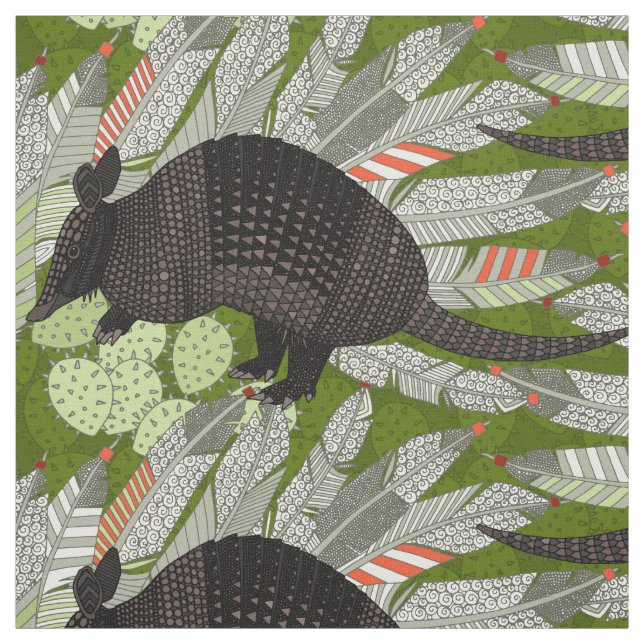 native armadillos green fabric (Swatch)
