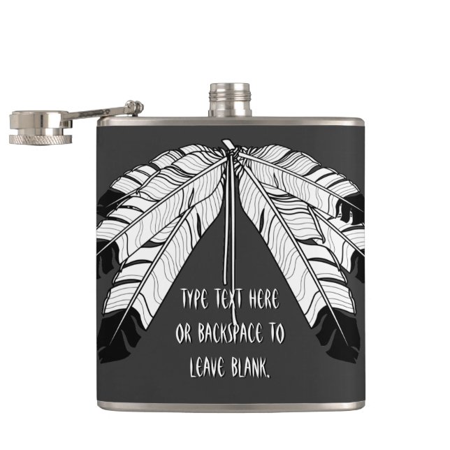 Native Art Flask Custom Eagle Feather Tribal Flask (Opened)