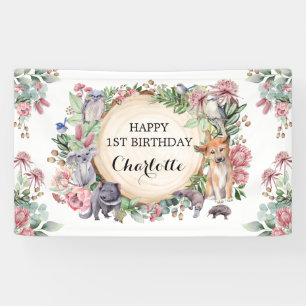 Native Australian Animals Floral Happy Birthday Banner