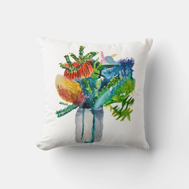 Native Australian Flowers watercolour Cushion (Front)