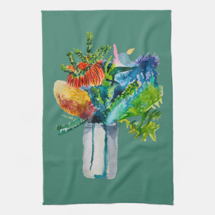 Native Australian Flowers watercolour Tea Towel
