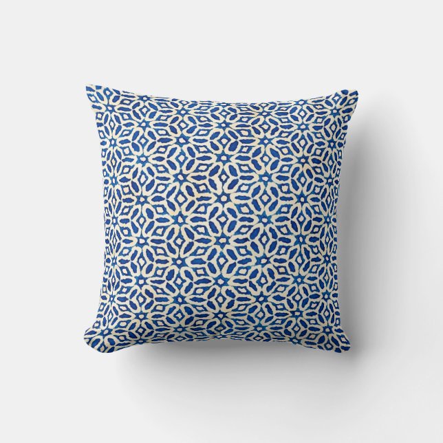 Native batik watercolor artistic blue and white pa cushion (Front)