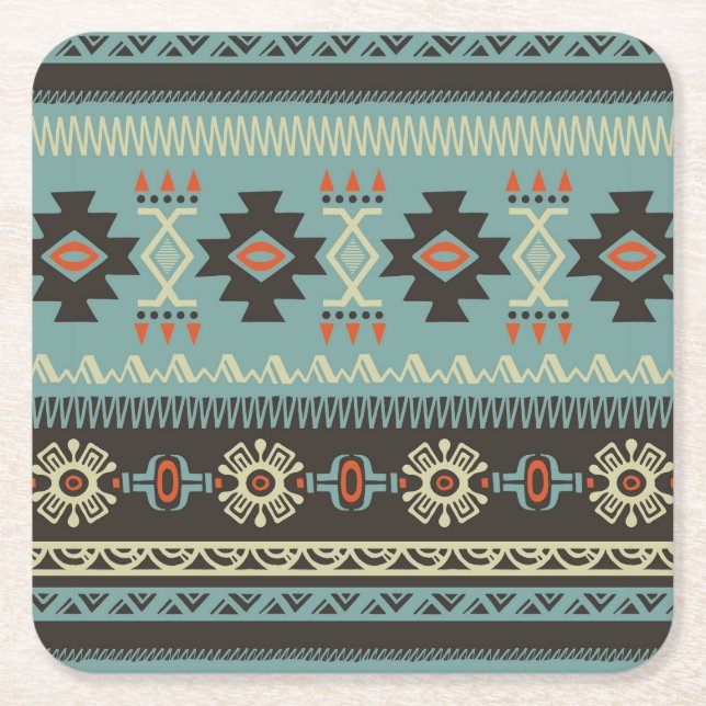 Native Blanket Pattern Square Paper Coaster (Front)