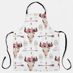 Native bull skul and arrows tribal seamless patter apron