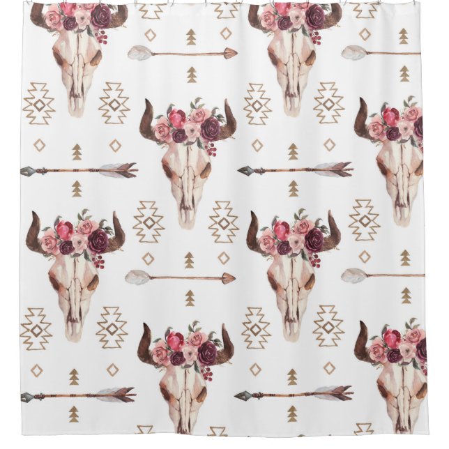Native bull skul and arrows tribal seamless patter shower curtain (Front)