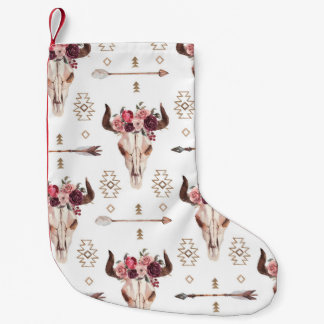 Native bull skul and arrows tribal seamless patter small christmas stocking
