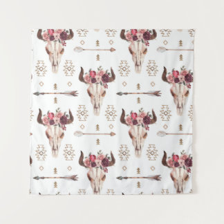 Native bull skul and arrows tribal seamless patter tapestry