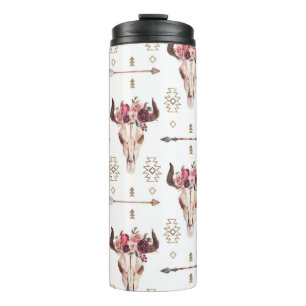 Native bull skul and arrows tribal seamless patter thermal tumbler