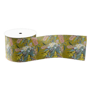 Native Bush Blooms Mustard Grosgrain Ribbon