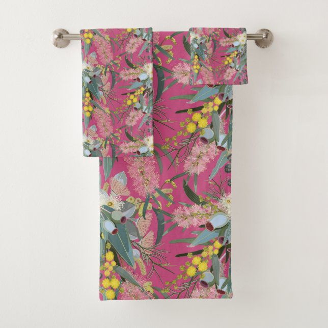 Native Bush Blooms Pink Bath Towel Set (Insitu)