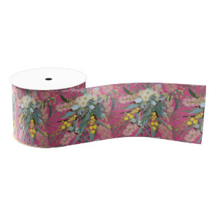 Native Bush Blooms Pink Grosgrain Ribbon