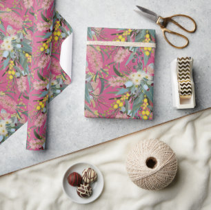 Native Bush Blooms Pink Wrapping Paper