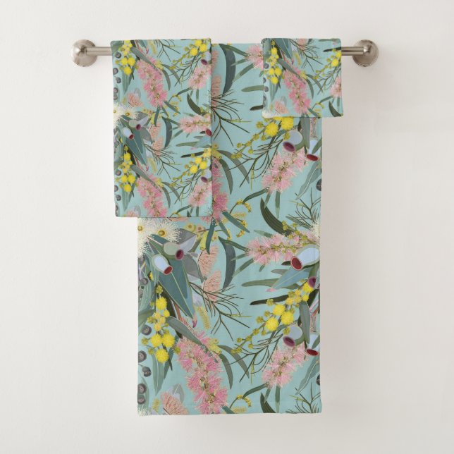 Native Bush Blooms Summer Blue Bath Towel Set (Insitu)