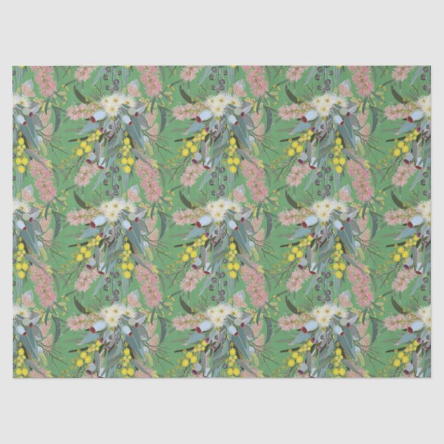 Native Bush Blooms Summer Green Tissue Paper (Front)