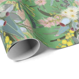 Native Bush Blooms Summer Green Wrapping Paper