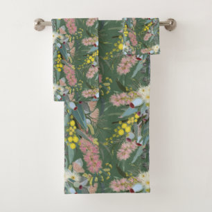 Native Bush Blooms Vintage Green Bath Towel Set