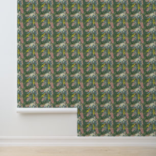 Native Bush Blooms Vintage Green Wallpaper