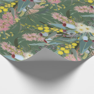 Native Bush Blooms Vintage Green Wrapping Paper
